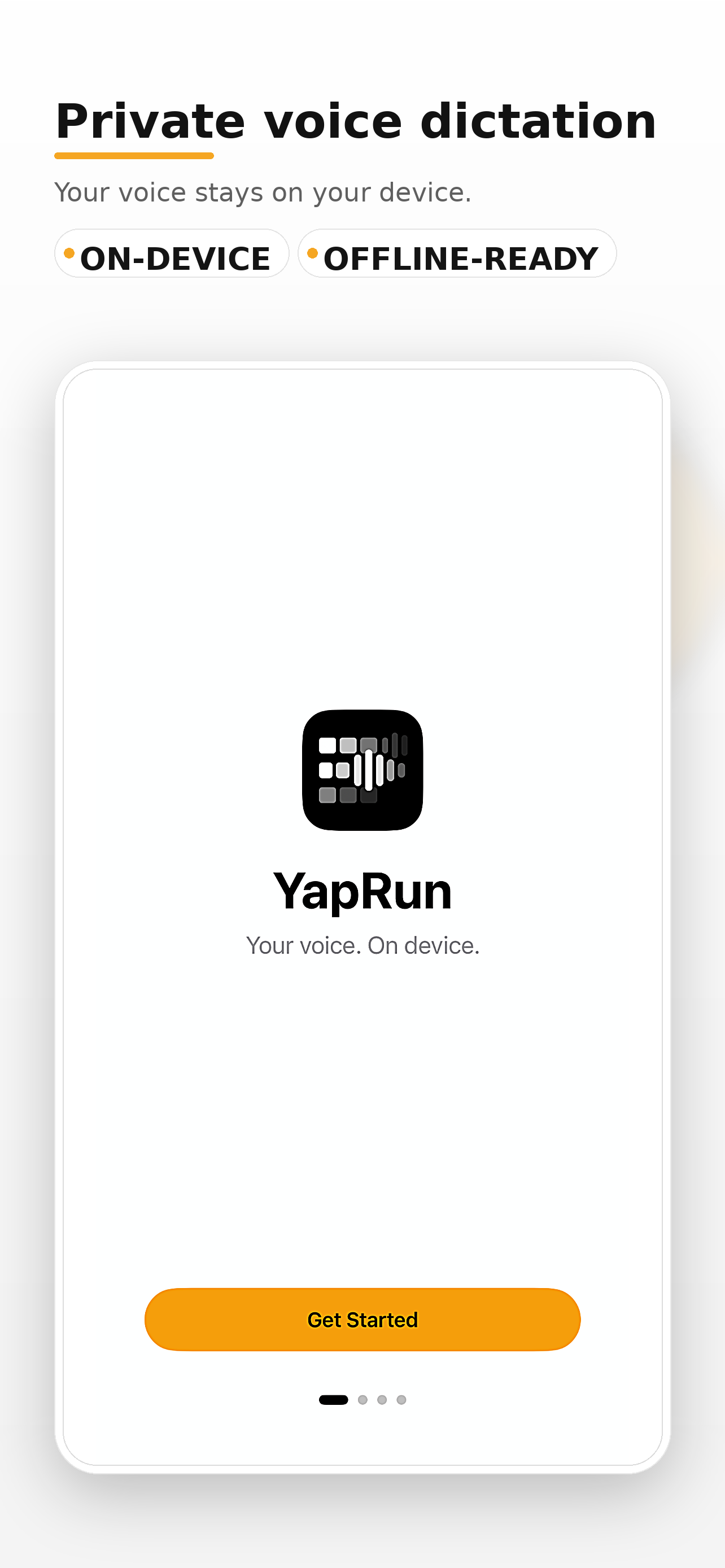 Private voice dictation — on-device, offline-ready